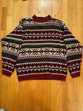 Abercrombie & Fitch Big Sweater Men's Burgundy Patterned Crewneck